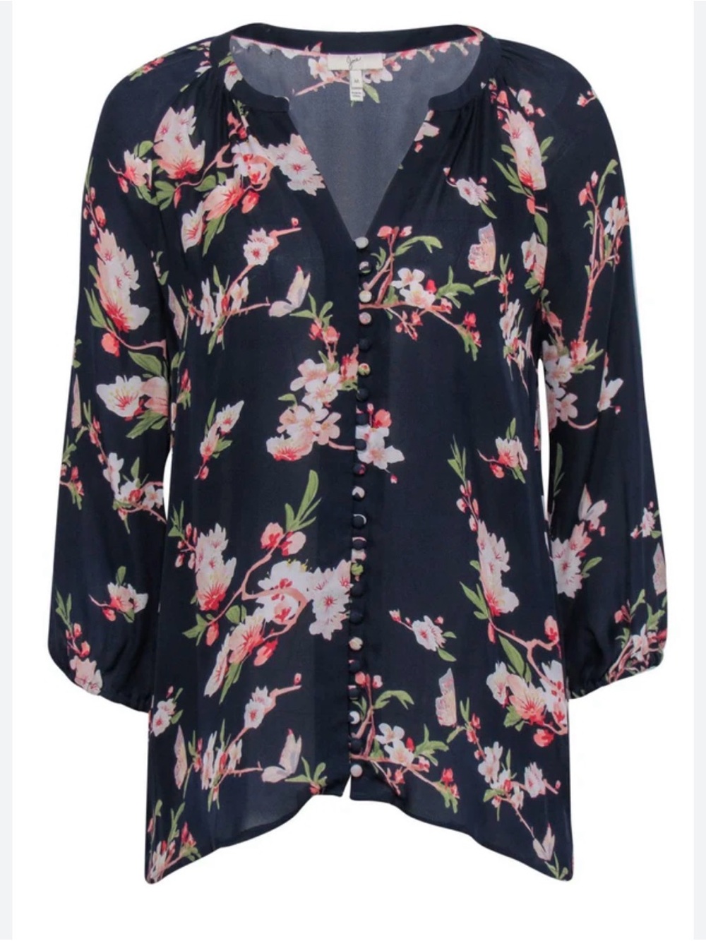 Joie Floral Button-Front Women's Blouse - Navy with Pink Floral